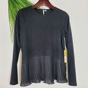 Lauran Conrad LC M Black Pleated Woven Knit Sweater
